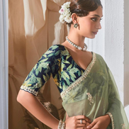 Graceful Embroidered & Embellished Saree with Printed Blouse Elegant Ethnic Ensemble - Buy