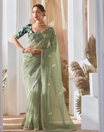 Graceful Embroidered & Embellished Saree with Printed Blouse Elegant Ethnic Ensemble - Buy