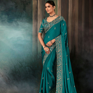 Opulent Emerald Green Saree Exquisite Handwork & Aari Motifs with Matching Blouse - Buy