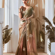 Graceful Embroidered Saree with Printed Blouse Dual-Tone Floral Elegance - Buy