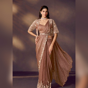 Brown Pre-Stitched Saree with Jacket Set