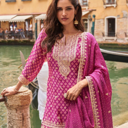 Trendy Pink Art Silk Co-Ord Set Real Chinon Embroidered Suit with Dupatta - Buy