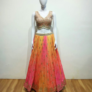 Exclusive Mustard Pink Silk Lehenga with Print & Embroidery Work - Buy