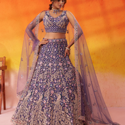 Premium Net Fabric Sequins Embroidery Lehenga & Blouse with Dupatta - Buy