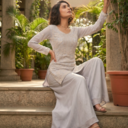 Grey Chiffon Palazzo Suit for Wedding Guest