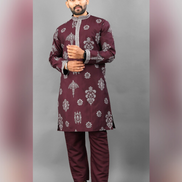 Men’s Ethnic Kurta Pyjama in Printed Art Silk with Detailed Embroidery Stylish Occasion Wear - Buy