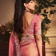 Glamorous Pink Organza Saree with All Over Butta Design & Heavy Embroidered Stone Border - Buy
