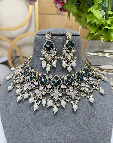 Royal White Green Kundan Necklace Set Bridal Jewelry for Weddings & Celebrations - Buy