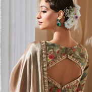 Graceful Embroidered Saree with Printed Blouse Dual-Tone Floral Elegance - Buy