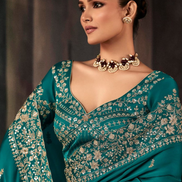Opulent Emerald Green Saree Exquisite Handwork & Aari Motifs with Matching Blouse - Buy