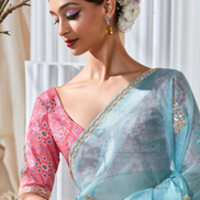 Graceful Embroidered & Embellished Saree with Printed Blouse Elegant Ethnic Ensemble - Buy