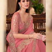 Peach Georgette Saree with Georgette Work Blouse Elegant Ethnic Ensemble - Buy