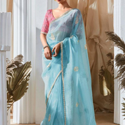 Graceful Embroidered & Embellished Saree with Printed Blouse Elegant Ethnic Ensemble - Buy