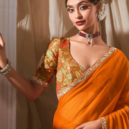 Stylish Lace Saree with Intricate Embroidery and Printed Blouse Bold & Beautiful - Buy