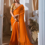 Stylish Lace Saree with Intricate Embroidery and Printed Blouse Bold & Beautiful - Buy