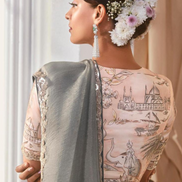 Graceful Embroidered Saree with Printed Blouse Dual-Tone Floral Elegance - Buy
