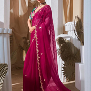 Graceful Embroidered & Embellished Saree with Printed Blouse Elegant Ethnic Ensemble - Buy