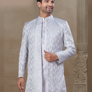 White Floral Kurta Pant Jacket Set for Men Sophisticated Jacquard Silk Attire - Buy