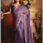 Purple Organza Saree with Heavy Stone Embroidered Border & Designer Butta Work Wedding & Festive Collection - Buy