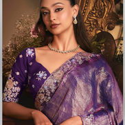 Purple Organza Saree with Heavy Stone Embroidered Border & Designer Butta Work Wedding & Festive Collection - Buy