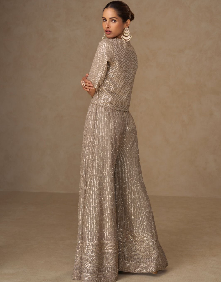 Beige Co-ord Set with Jacket for Wedding Guest