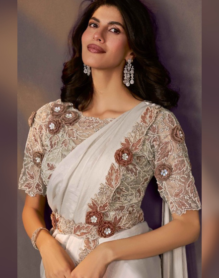 Off White Pre-Stitched Saree for Bridesmaid