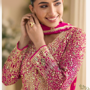 Festive Pink Georgette Gown with Intricate Swarovski & Zarkan Embroidery Dupatta Included - Buy