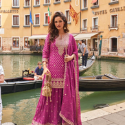 Trendy Pink Art Silk Co-Ord Set Real Chinon Embroidered Suit with Dupatta - Buy