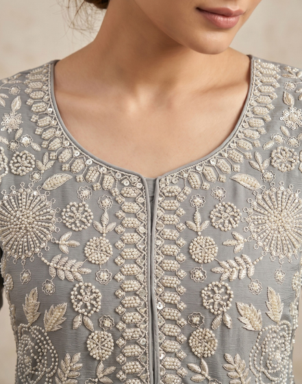 Grey Chiffon Palazzo Suit for Wedding Guest
