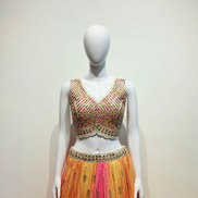 Exclusive Mustard Pink Silk Lehenga with Print & Embroidery Work - Buy