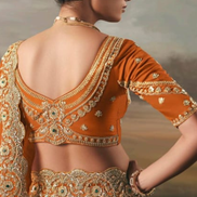 Orange Pure Tissue Silk Saree with Designer Contrast Hand Work Blouse