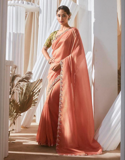 Stylish Lace Saree with Intricate Embroidery and Printed Blouse Bold & Beautiful - Buy