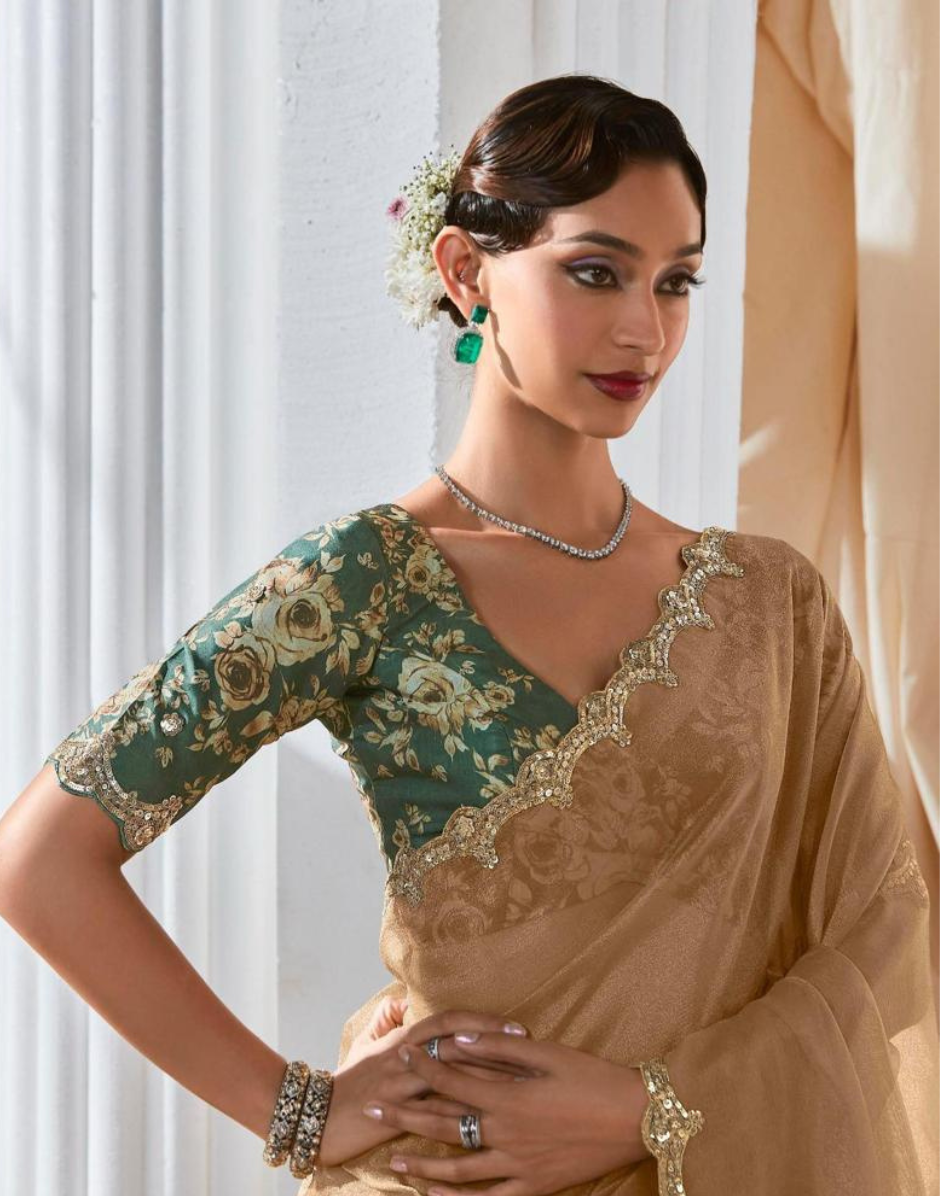 Stylish Lace Saree with Intricate Embroidery and Printed Blouse Bold & Beautiful - Buy