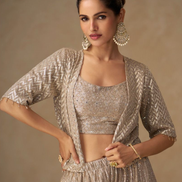 Beige Co-ord Set with Jacket for Wedding Guest