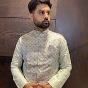 Cream Cotton Kurta Pyjama with Jacquard Woven Design & Matching Koti Festive Ethnic Wear - Buy