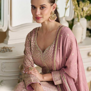Chic Mauve Georgette Gown with Swarovski & Zarkan Embroidery Comes with Elegant Embroidered Dupatta - Buy
