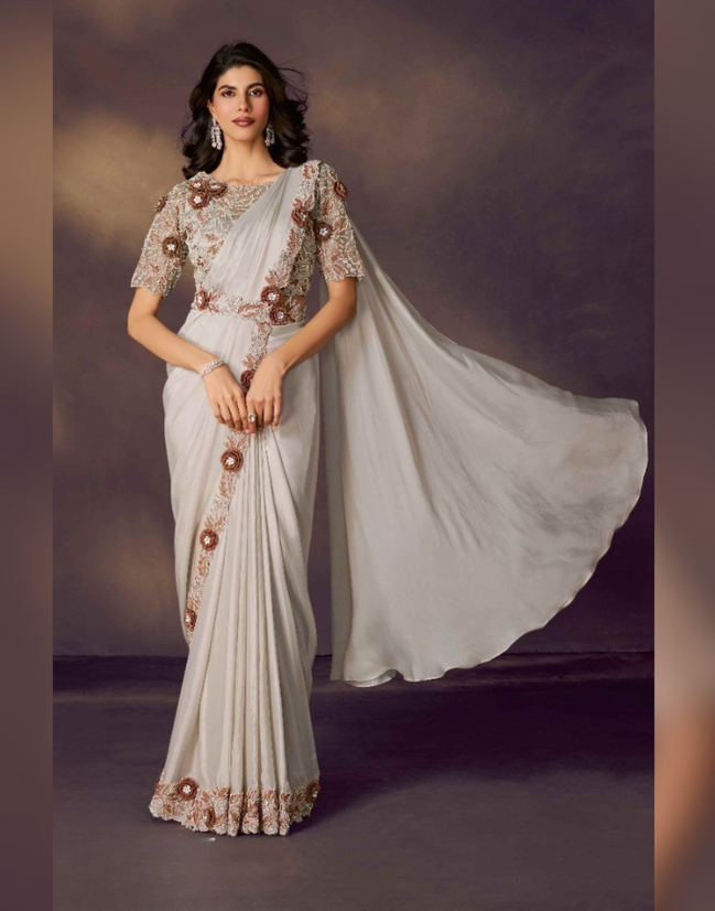 Off White Pre-Stitched Saree for Bridesmaid