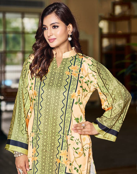Trendy Beige Printed Satin Co-Ord Stylish Soft Two-Piece Set - Buy