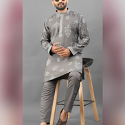 Men’s Ethnic Kurta Pyjama in Printed Art Silk with Detailed Embroidery Stylish Occasion Wear - Buy