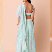 Glamorous Pastel Blue Lehenga Choli with Sequin and Thread Embroidery with Floral Patterns - Buy