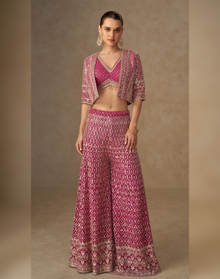 Rani Pink Co-ord Set with Jacket for Sangeet