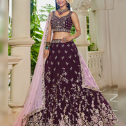 Organza Lehenga Choli with Coding, Sequin & Thread Embroidery Dupatta Included - Buy