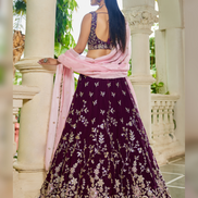 Organza Lehenga Choli with Coding, Sequin & Thread Embroidery Dupatta Included - Buy
