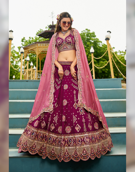 Glam Georgette Lehenga Set with Sequin, Coding & Thread Work with Dupatta - Buy