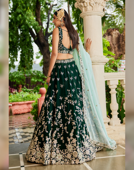 Organza Lehenga Choli with Coding, Sequin & Thread Embroidery Dupatta Included - Buy