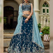 Organza Lehenga Choli with Coding, Sequin & Thread Embroidery Dupatta Included - Buy