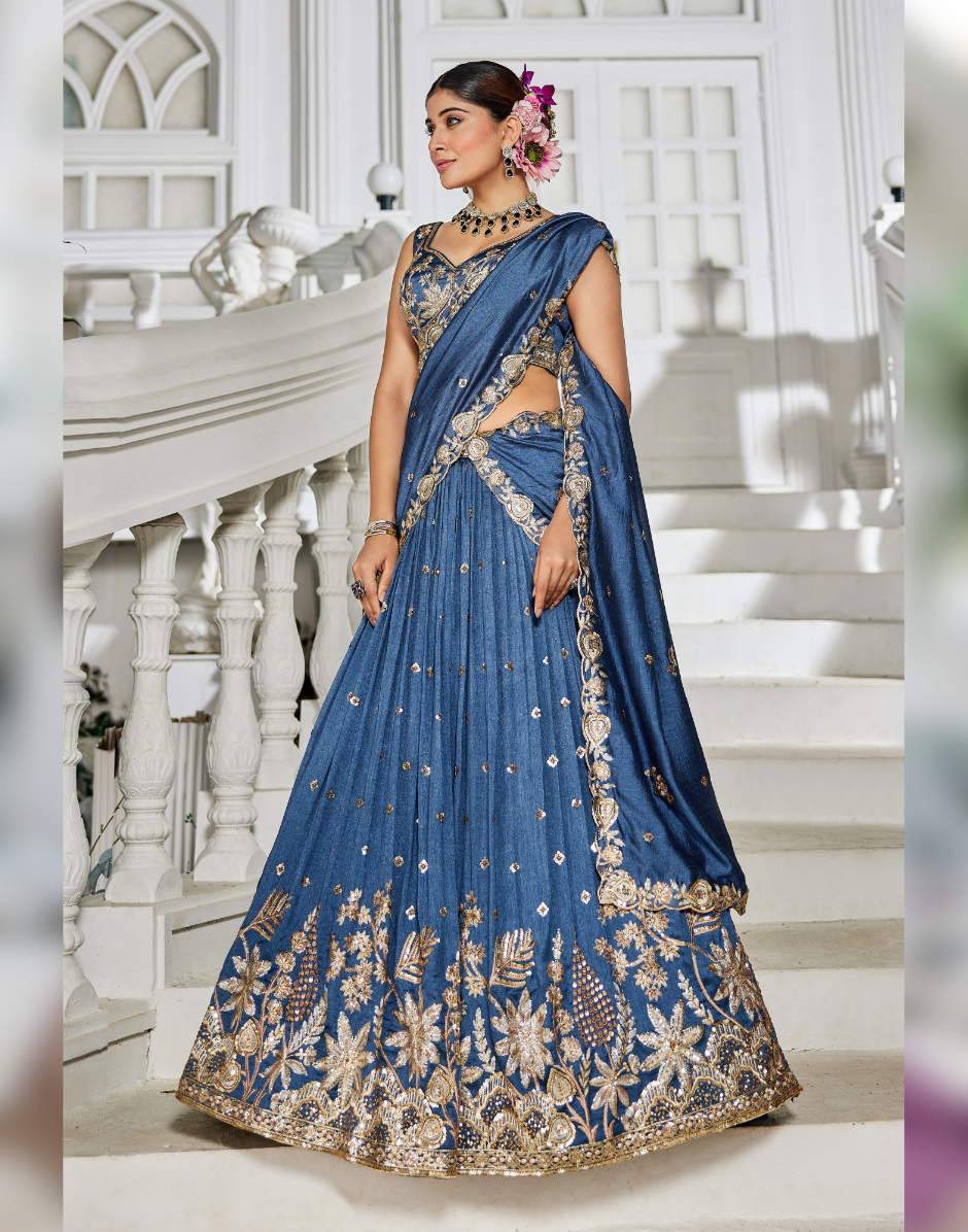 Stunning Chiffon Lehenga Choli with Hand Sequin, Coding, and Thread Work - Buy