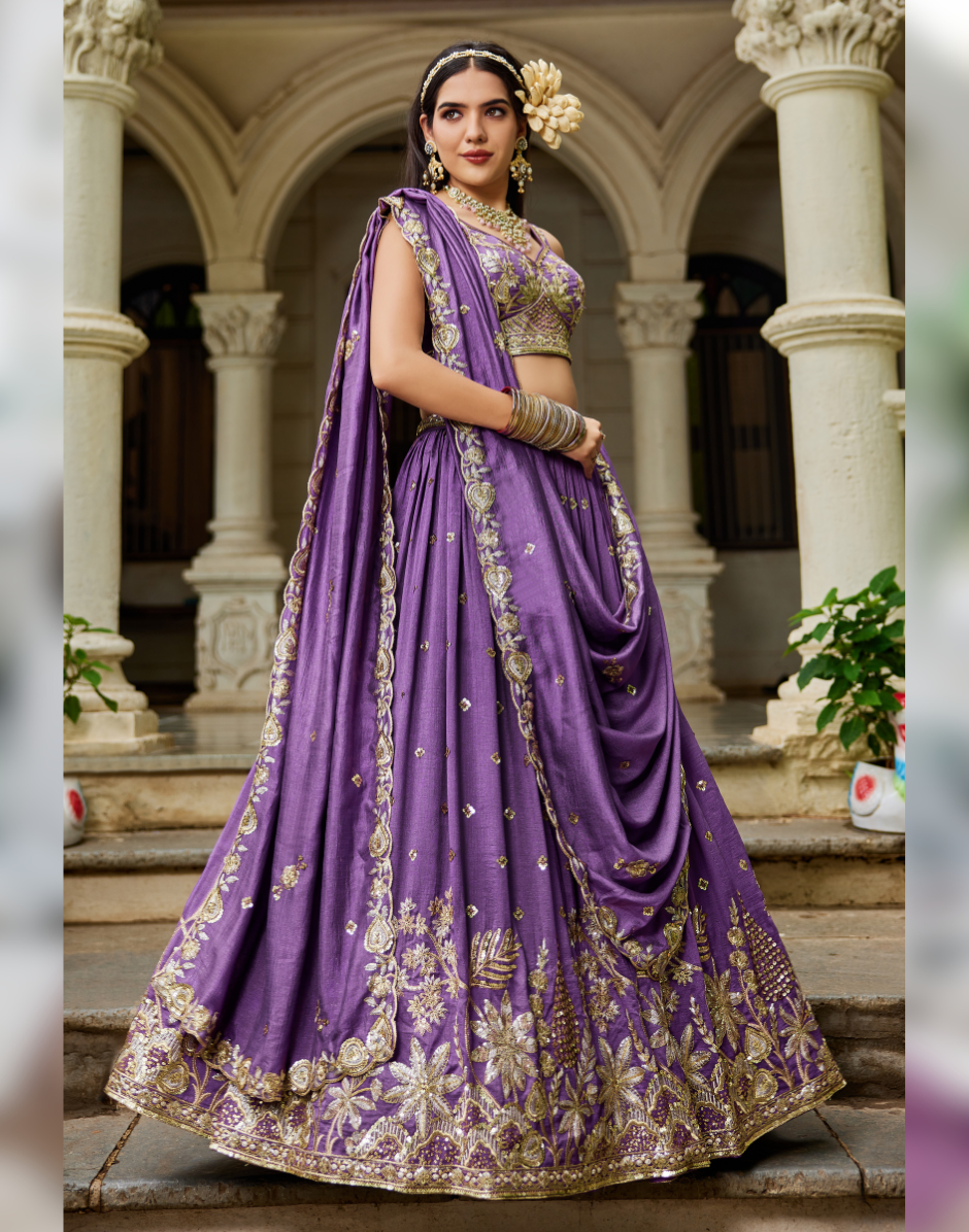 Stunning Chiffon Lehenga Choli with Hand Sequin, Coding, and Thread Work - Buy