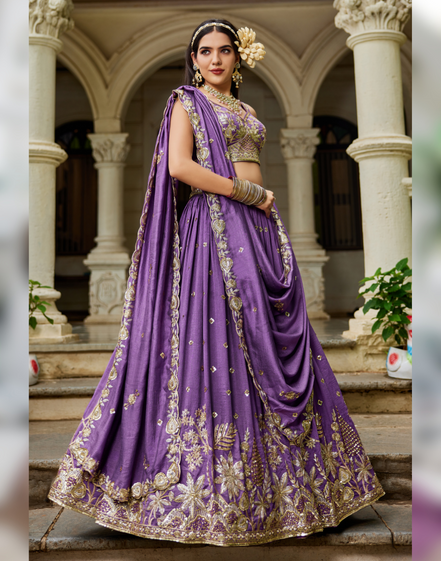 Stunning Chiffon Lehenga Choli with Hand Sequin, Coding, and Thread Work - Buy