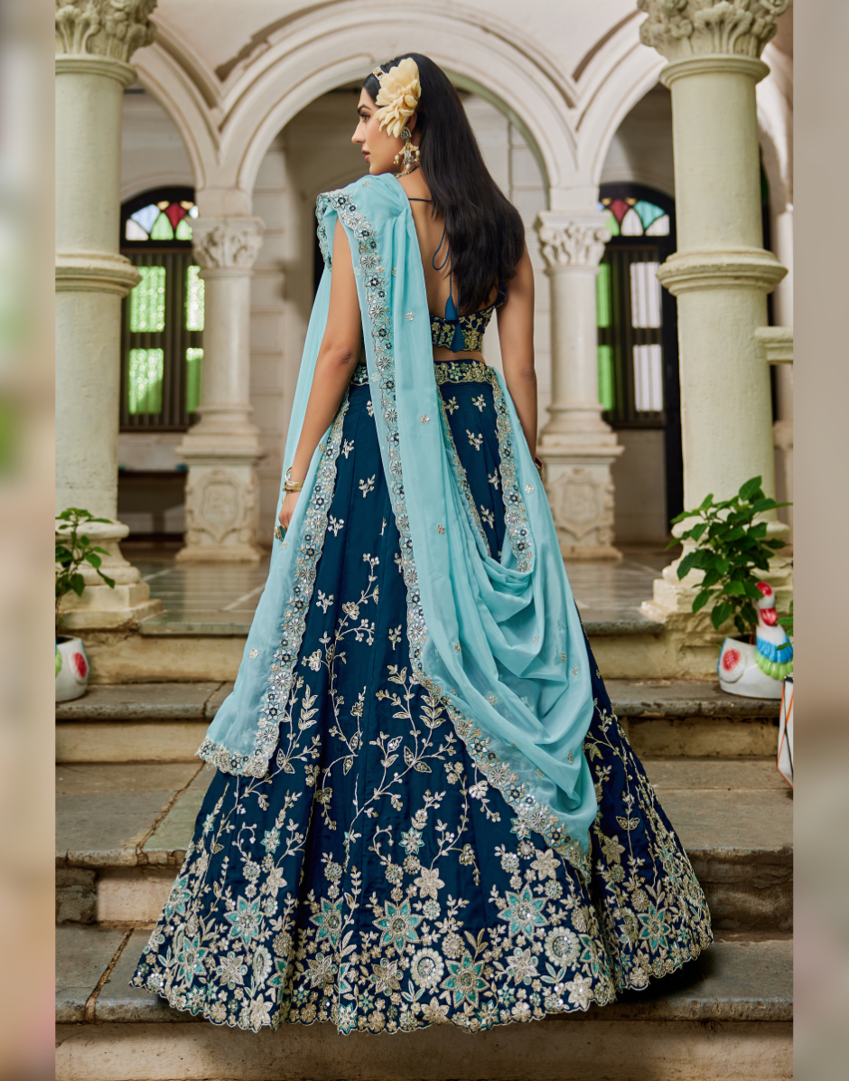 Organza Lehenga Choli with Coding, Sequin & Thread Embroidery Dupatta Included - Buy